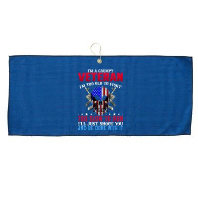 Funny Grumpy Veteran Too Old To Fight To Slow To Run Large Microfiber Waffle Golf Towel