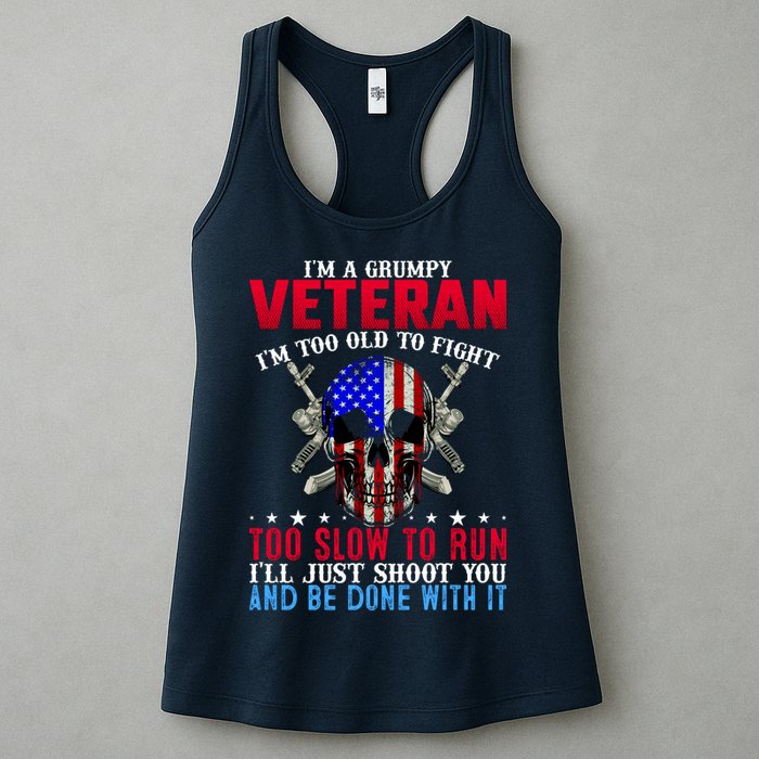 Funny Grumpy Veteran Too Old To Fight To Slow To Run Womens Tank Top