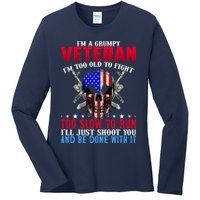Funny Grumpy Veteran Too Old To Fight To Slow To Run Ladies Long Sleeve Shirt