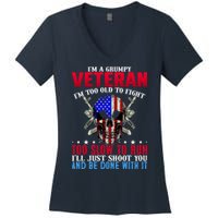 Funny Grumpy Veteran Too Old To Fight To Slow To Run Women's V-Neck T-Shirt
