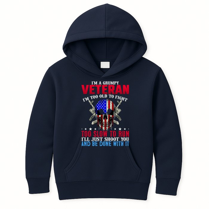 Funny Grumpy Veteran Too Old To Fight To Slow To Run Kids Hoodie