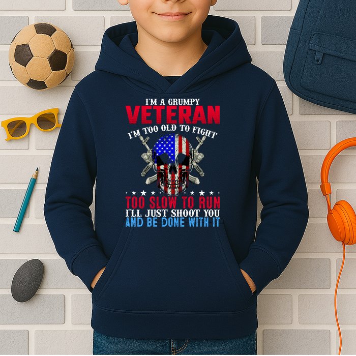 Funny Grumpy Veteran Too Old To Fight To Slow To Run Kids Hoodie