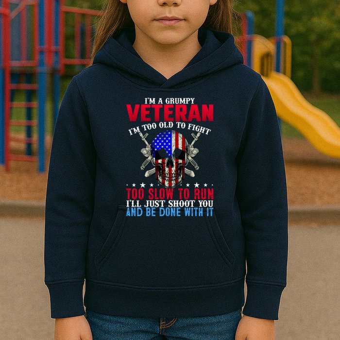 Funny Grumpy Veteran Too Old To Fight To Slow To Run Kids Hoodie