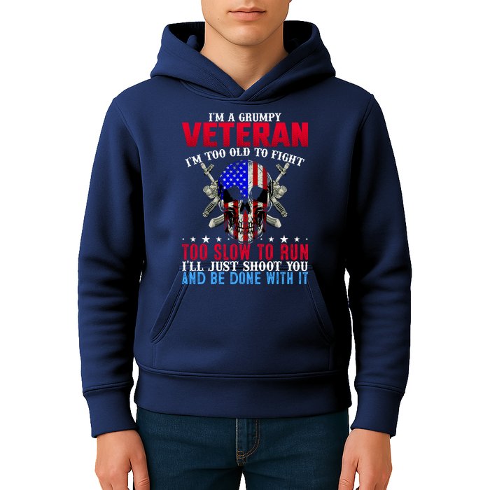 Funny Grumpy Veteran Too Old To Fight To Slow To Run Kids Hoodie