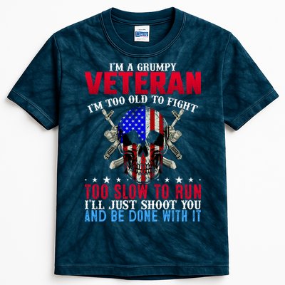 Funny Grumpy Veteran Too Old To Fight To Slow To Run Kids Tie-Dye T-Shirt