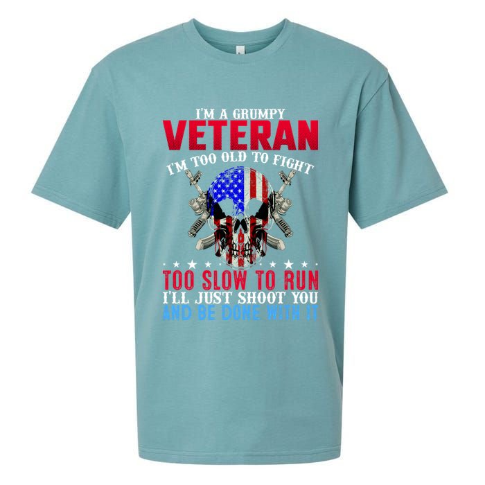 Funny Grumpy Veteran Too Old To Fight To Slow To Run Sueded Cloud Jersey T-Shirt
