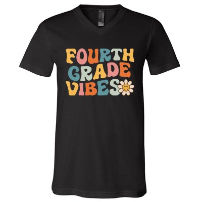 Fourth Grade Vibes 4th Grade Team Retro 1st Day Of School V-Neck T-Shirt