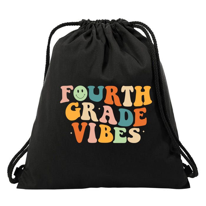 Fourth Grade Vibes 4Th Grade Groovy Retro 1St Day Of School Gift Drawstring Bag