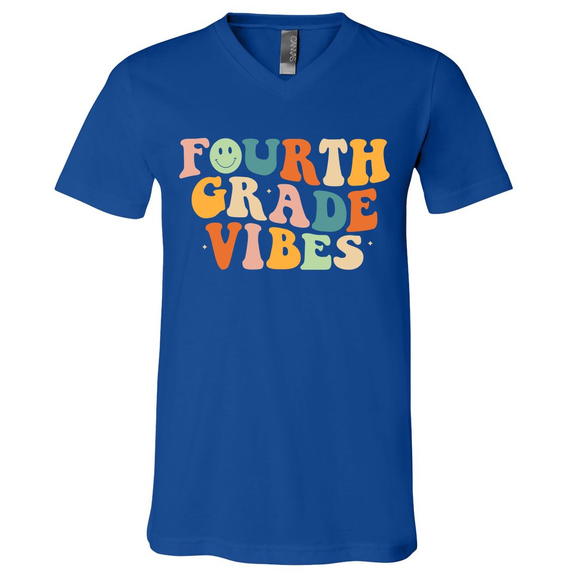 Fourth Grade Vibes 4Th Grade Groovy Retro 1St Day Of School Gift V-Neck T-Shirt