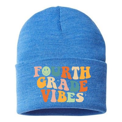 Fourth Grade Vibes 4Th Grade Groovy Retro 1St Day Of School Gift Sustainable Knit Beanie