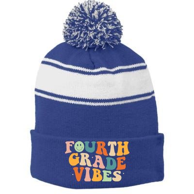 Fourth Grade Vibes 4Th Grade Groovy Retro 1St Day Of School Gift Stripe Pom Pom Beanie