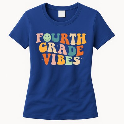 Fourth Grade Vibes 4Th Grade Groovy Retro 1St Day Of School Gift Womens T-Shirt
