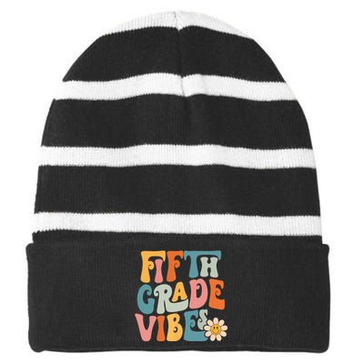 Fifth Grade Vibes 5th Grade Team Retro 5th Grade Teachers Striped Beanie with Solid Band