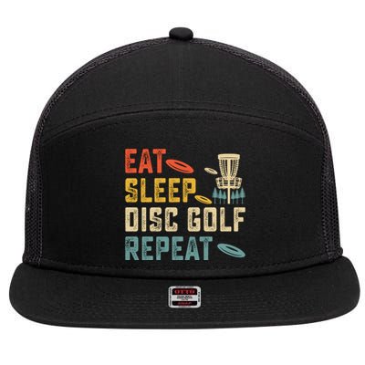 Frisbee Golf Vintage Eat Sleep Disc Golf Repeat 7 Panel Mesh Trucker Snapback Hat