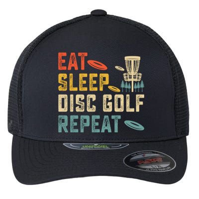 Frisbee Golf Vintage Eat Sleep Disc Golf Repeat Flexfit Unipanel Trucker Cap