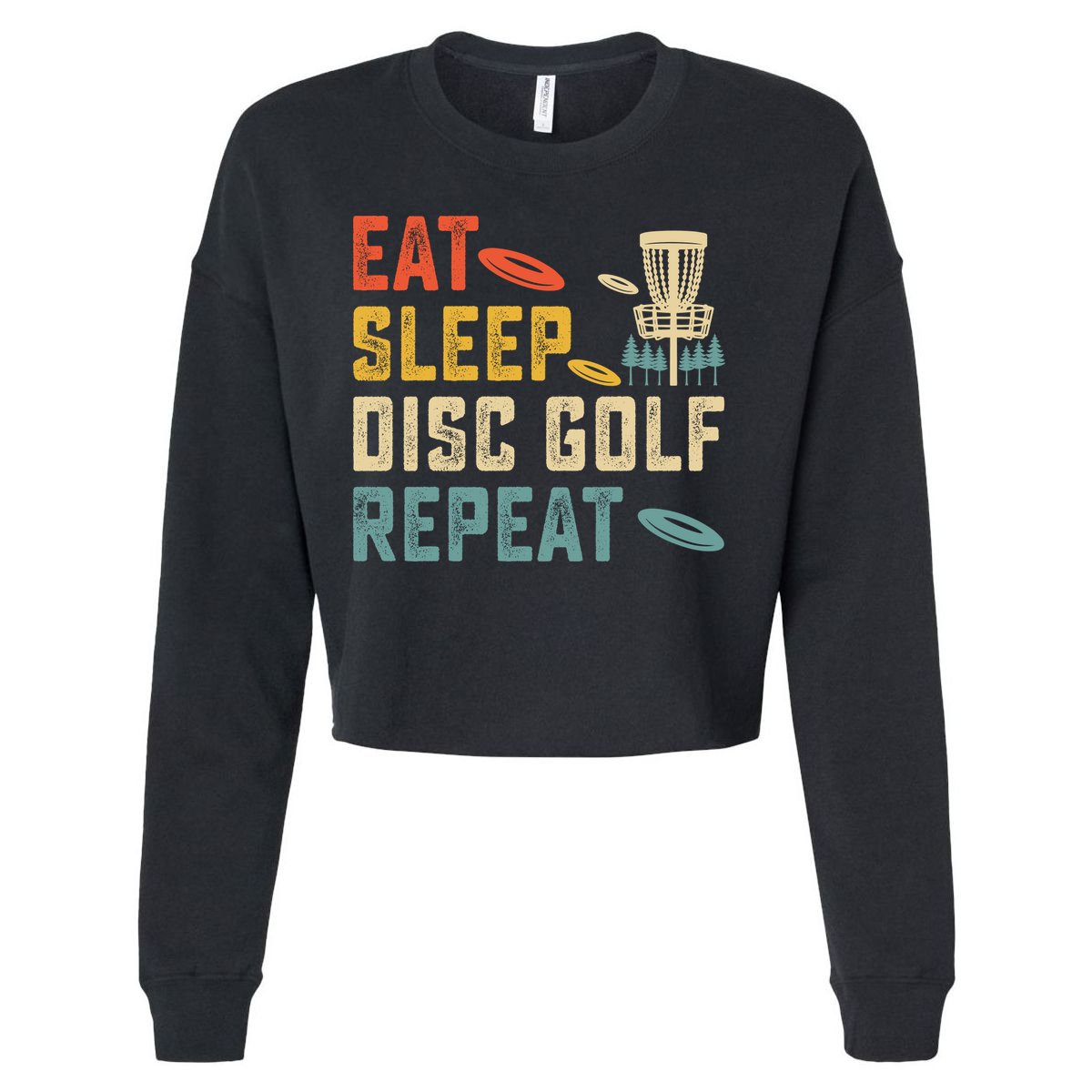 Frisbee Golf Vintage Eat Sleep Disc Golf Repeat Cropped Pullover Crew