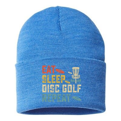 Frisbee Golf Vintage Eat Sleep Disc Golf Repeat Sustainable Knit Beanie