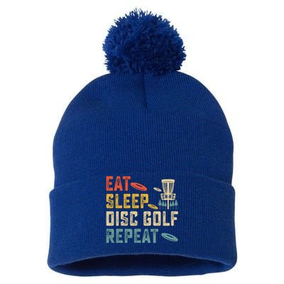 Frisbee Golf Vintage Eat Sleep Disc Golf Repeat Pom Pom 12in Knit Beanie