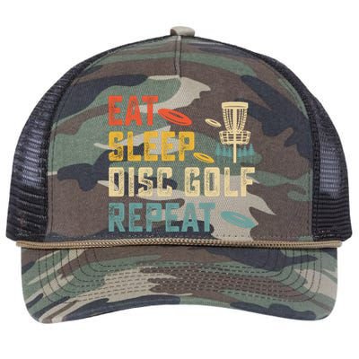 Frisbee Golf Vintage Eat Sleep Disc Golf Repeat Retro Rope Trucker Hat Cap