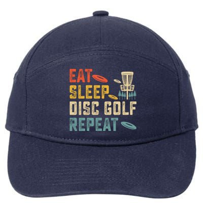 Frisbee Golf Vintage Eat Sleep Disc Golf Repeat 7-Panel Snapback Hat