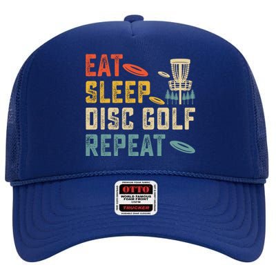 Frisbee Golf Vintage Eat Sleep Disc Golf Repeat High Crown Mesh Back Trucker Hat