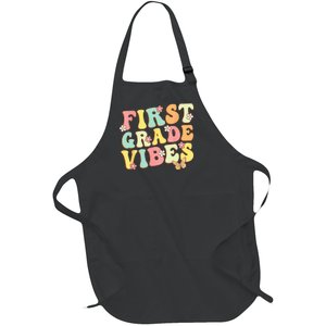 First Grade Vibes Hello Team 1st Grade Teacher Kids Retro Full-Length Apron With Pockets