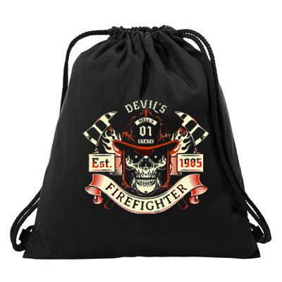 Firefighter Gift Volunteer Fireman Skull Firemen Drawstring Bag