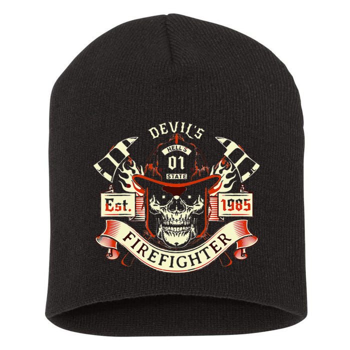 Firefighter Gift Volunteer Fireman Skull Firemen Short Acrylic Beanie