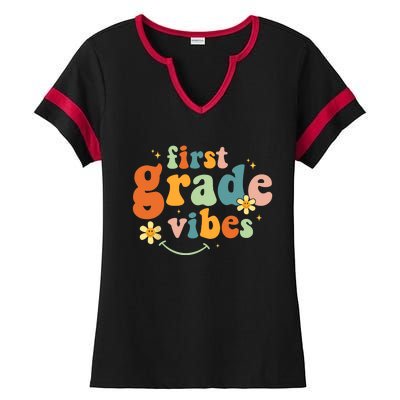 First Grade Vibes 1st Grade Team Retro 1st Day Of School Ladies Halftime Notch Neck Tee