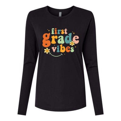 First Grade Vibes 1st Grade Team Retro 1st Day Of School Womens Cotton Relaxed Long Sleeve T-Shirt