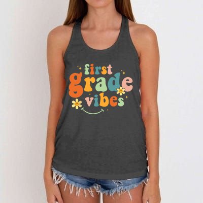 First Grade Vibes 1st Grade Team Retro 1st Day Of School Women's Knotted Racerback Tank