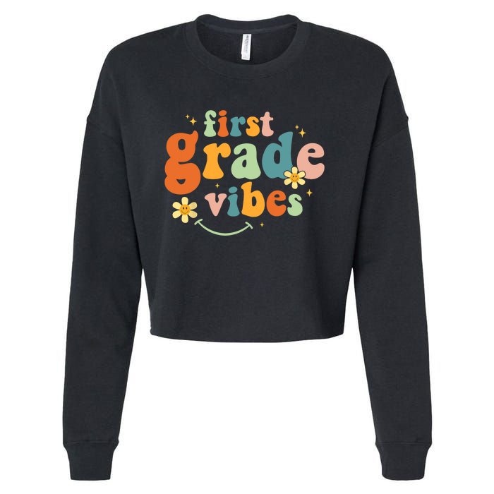 First Grade Vibes 1st Grade Team Retro 1st Day Of School Cropped Pullover Crew