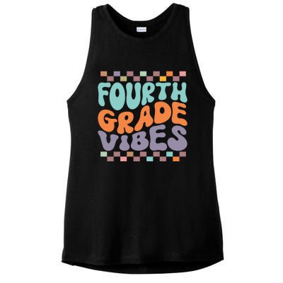 Fourth Grade Vibes Retro Groovy 4th Grade Back To School Gift Ladies PosiCharge Tri-Blend Wicking Tank