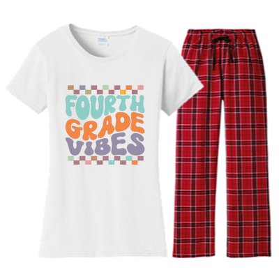 Fourth Grade Vibes Retro Groovy 4th Grade Back To School Gift Women's Flannel Pajama Set