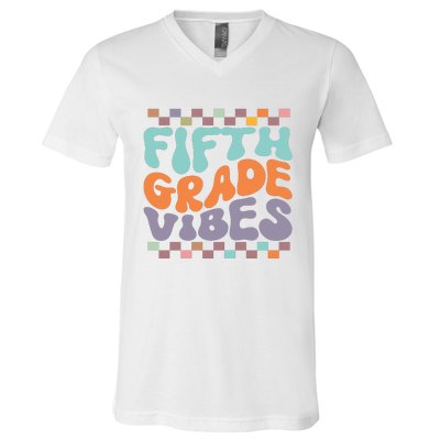 Fifth Grade Vibes Retro Groovy 5th Grade Back To School Gift V-Neck T-Shirt