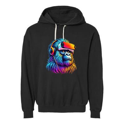 Funny Gorilla Vr Playing Tag Gorilla Vr Gamer Garment-Dyed Fleece Hoodie