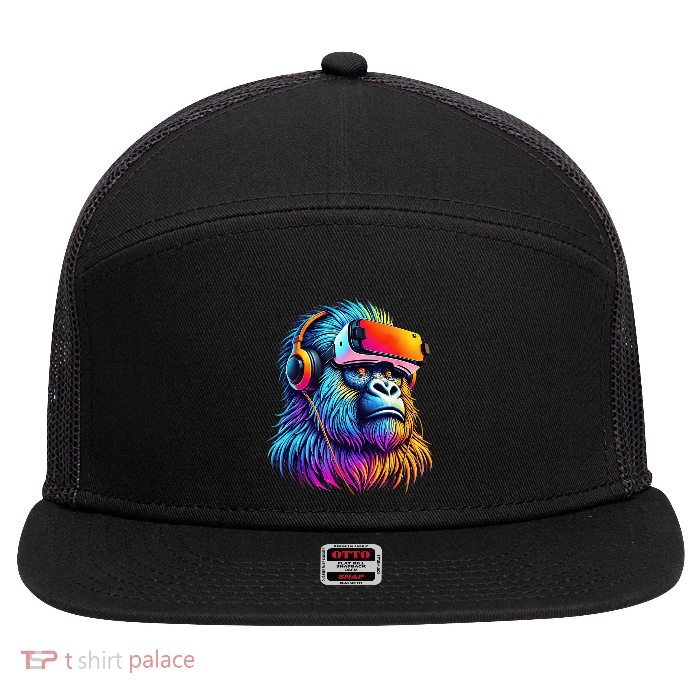 Funny Gorilla Vr Playing Tag Gorilla Vr Gamer 7 Panel Mesh Trucker Snapback Hat