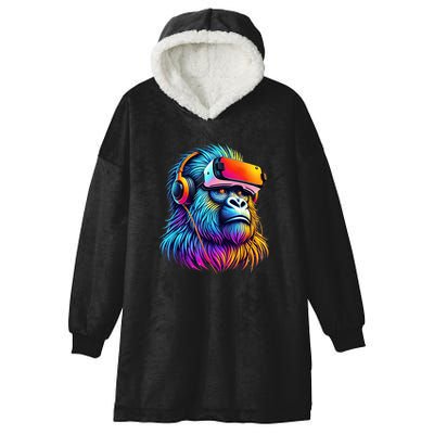 Funny Gorilla Vr Playing Tag Gorilla Vr Gamer Hooded Wearable Blanket