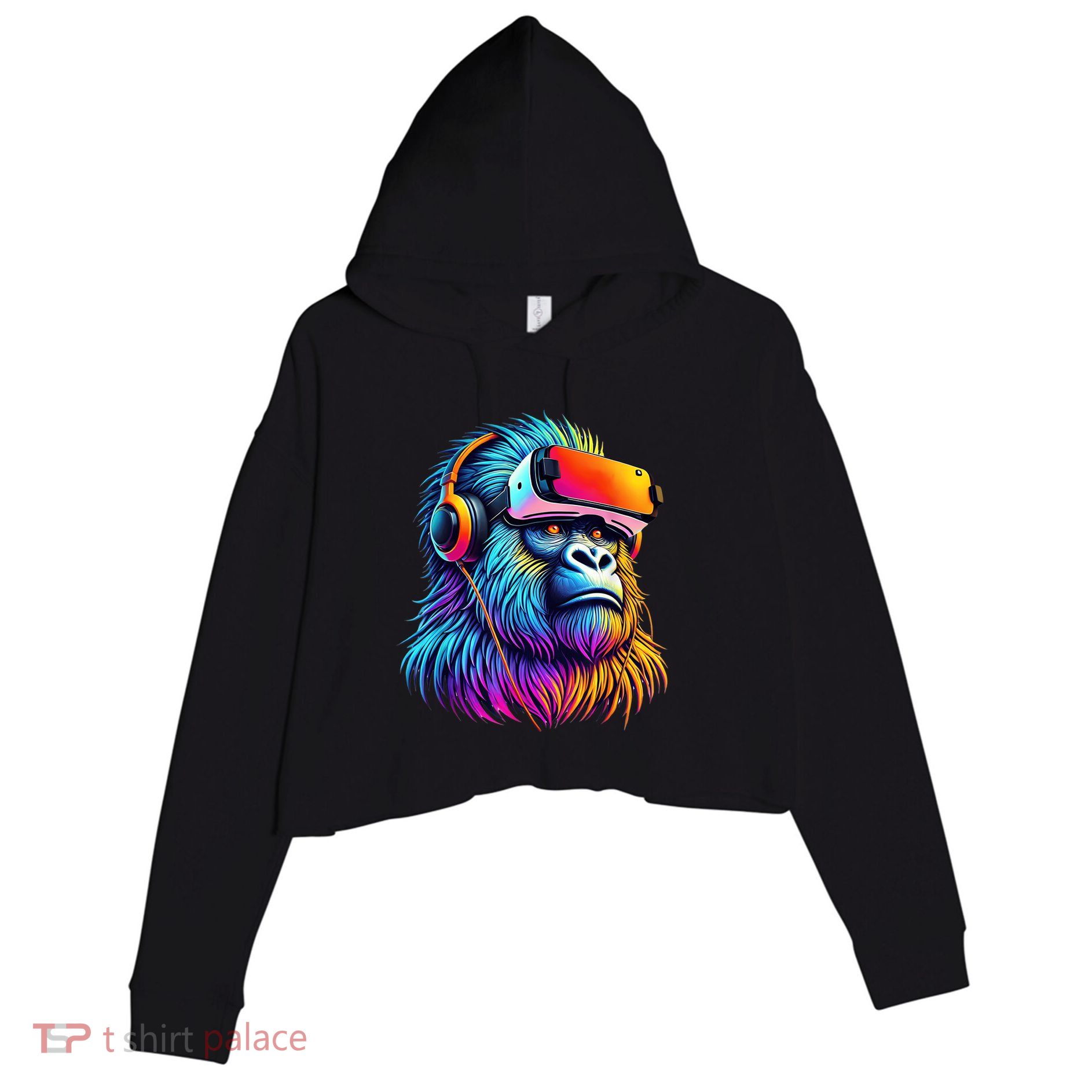 Funny Gorilla Vr Playing Tag Gorilla Vr Gamer Crop Fleece Hoodie