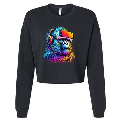 Funny Gorilla Vr Playing Tag Gorilla Vr Gamer Cropped Pullover Crew