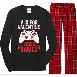 Funny Gamer V Is For Video Games Valentines Day Gift Long Sleeve Pajama Set