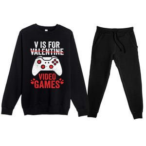 Funny Gamer V Is For Video Games Valentines Day Gift Premium Crewneck Sweatsuit Set