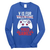 Funny Gamer V Is For Video Games Valentines Day Gift Long Sleeve Shirt