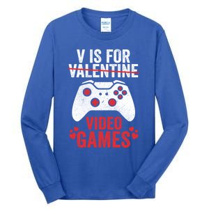 Funny Gamer V Is For Video Games Valentines Day Gift Tall Long Sleeve T-Shirt