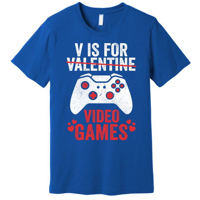 Funny Gamer V Is For Video Games Valentines Day Gift Premium T-Shirt