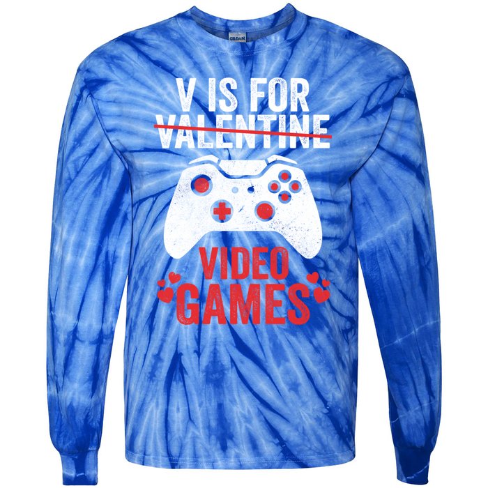 Funny Gamer V Is For Video Games Valentines Day Gift Tie-Dye Long Sleeve Shirt