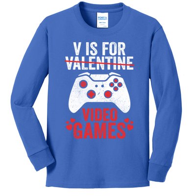 Funny Gamer V Is For Video Games Valentines Day Gift Kids Long Sleeve Shirt