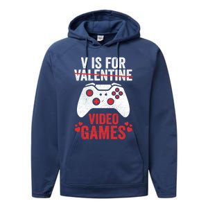 Funny Gamer V Is For Video Games Valentines Day Gift Performance Fleece Hoodie