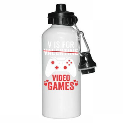 Funny Gamer V Is For Video Games Valentines Day Gift Aluminum Water Bottle 