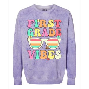 First Grade Vibes Retro Sunglasses Back To School Cool Gift Colorblast Crewneck Sweatshirt